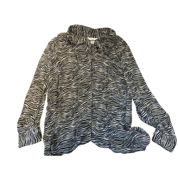 Christopher & Banks Womens Zebra Print Button-Up Blouse 1X Polyester - Picture 1 of 4